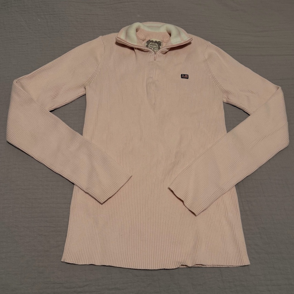 Ralph Lauren Polo Jeans Light Pink Ribbed Half-Zip Sweater